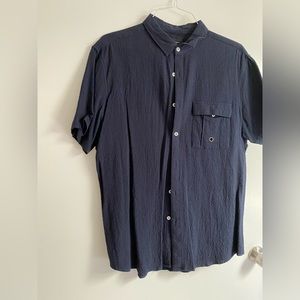 Men’s Navy Blue Seersucker Button Front short sleeve shirt size XL